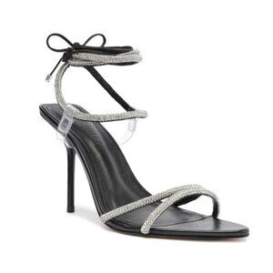 NWOB Schutz Gio Crystal Embellished Ankle Wrap Sandal Sz 7.5B Black Rhinestones